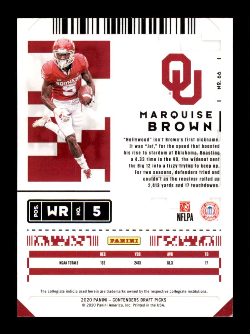 Load image into Gallery viewer, 2020 Panini Contenders Draft Ticket Blue Foil Marquise Brown #66 Ravens Image 2
