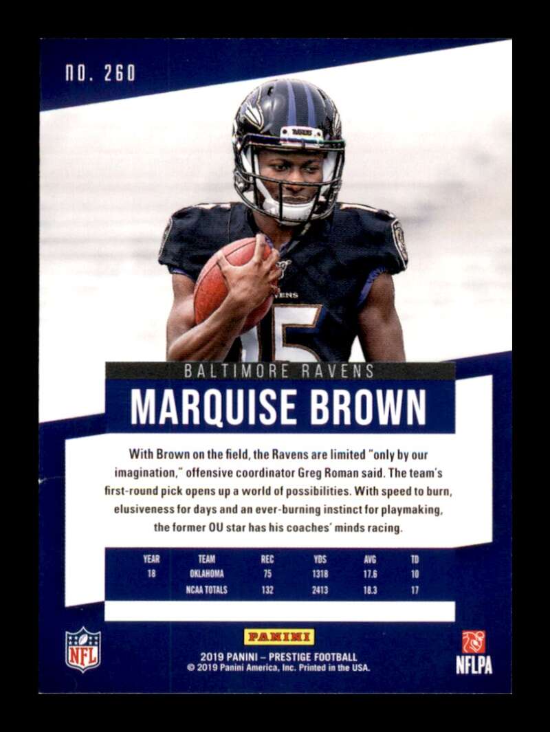 Load image into Gallery viewer, 2019 Panini Prestige Marquise Brown #260 Rookie RC Baltimore Ravens Image 2
