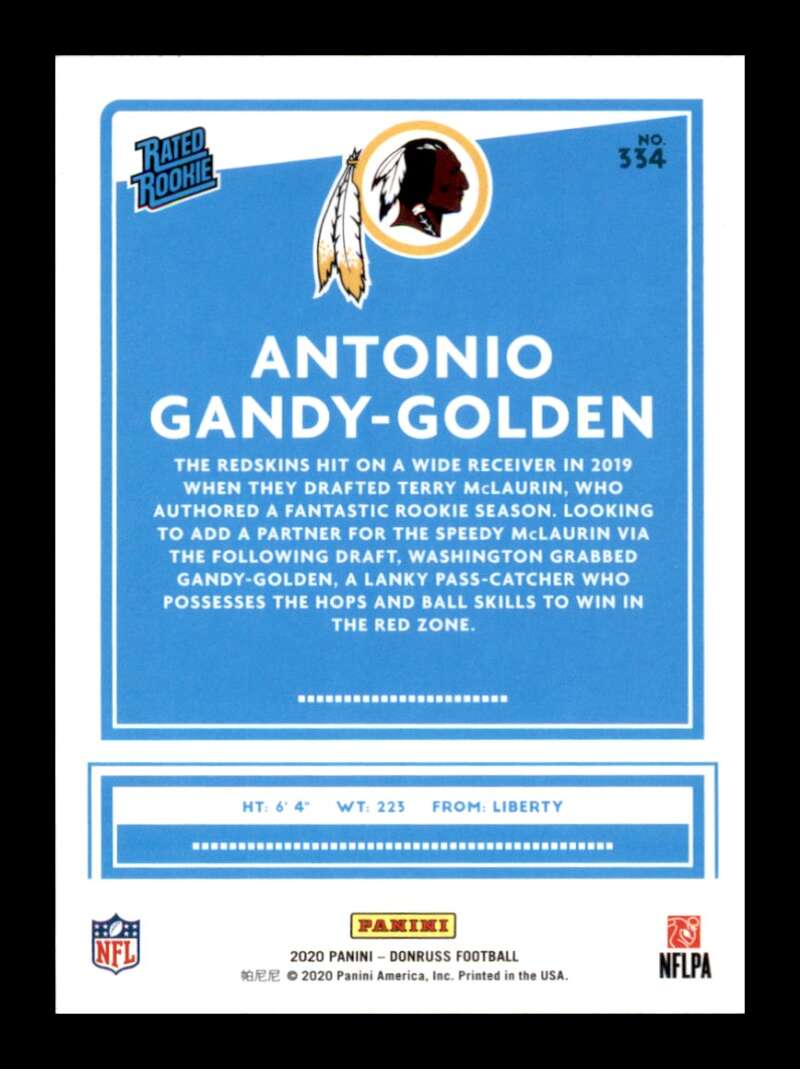 Load image into Gallery viewer, 2020 Donruss Antonio Gandy-Golden #334 Rookie RC Washington Redskins Image 2
