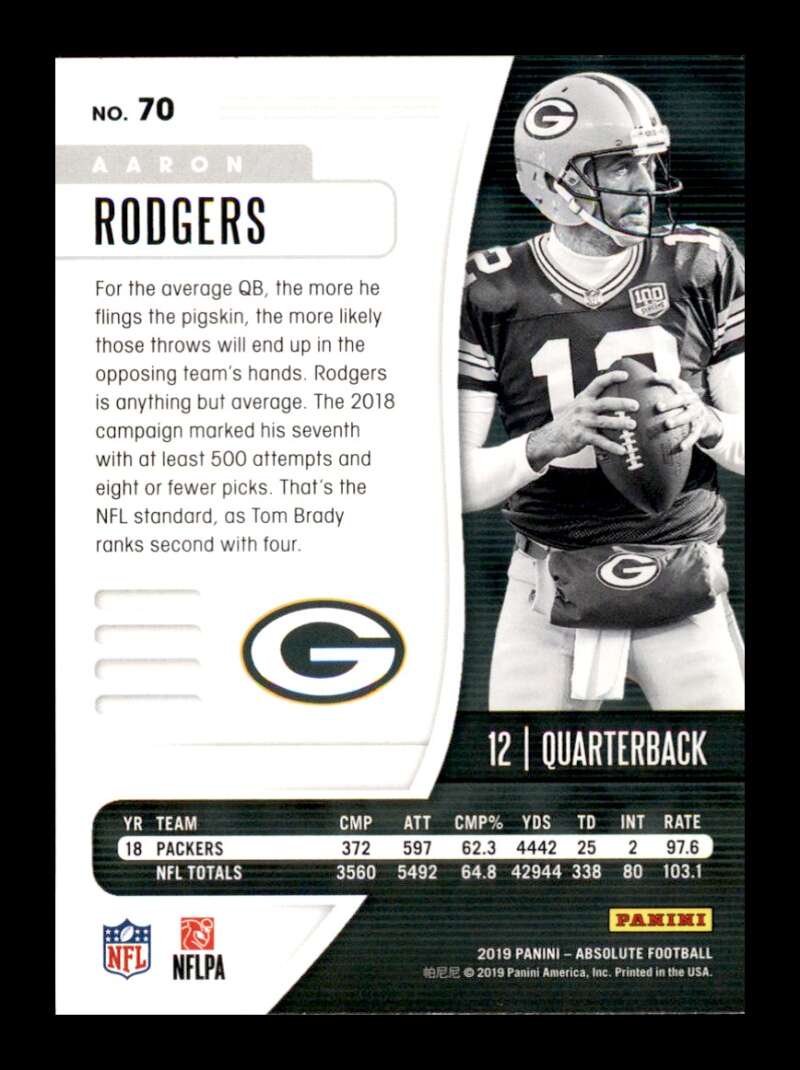 Load image into Gallery viewer, 2019 Panini Absolute Aaron Rodgers #70 Green Bay Packers Image 2
