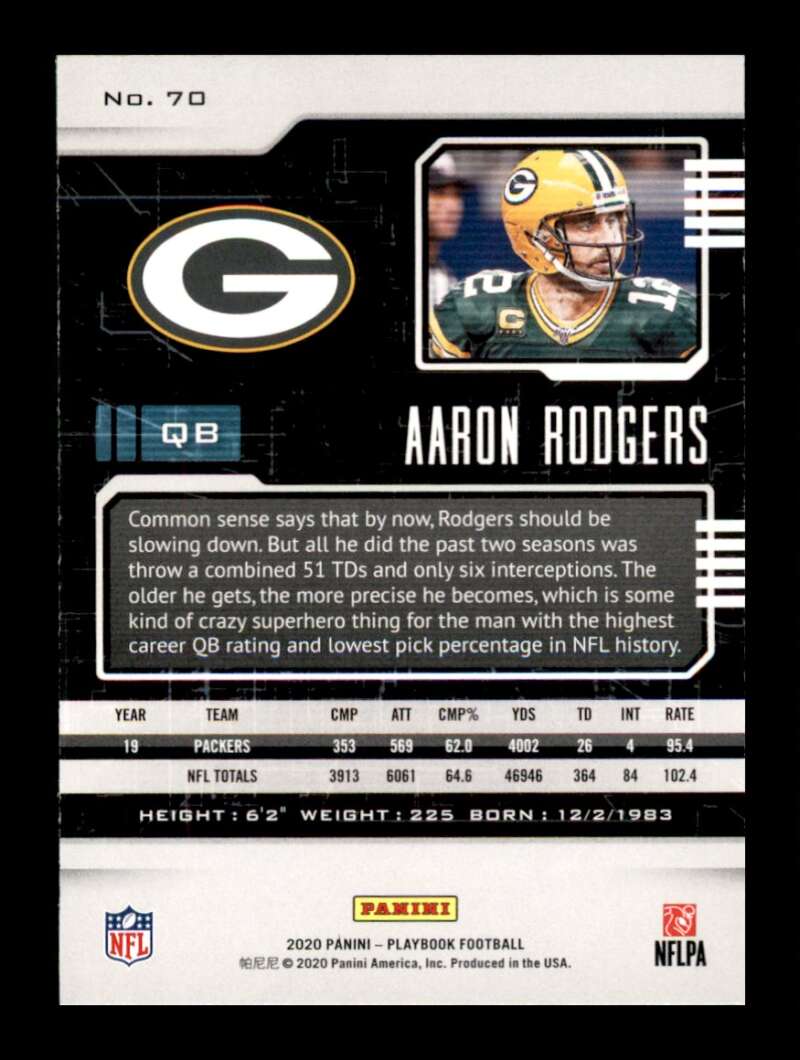 Load image into Gallery viewer, 2020 Panini Playbook Aaron Rodgers #70 Green Bay Packers Image 2
