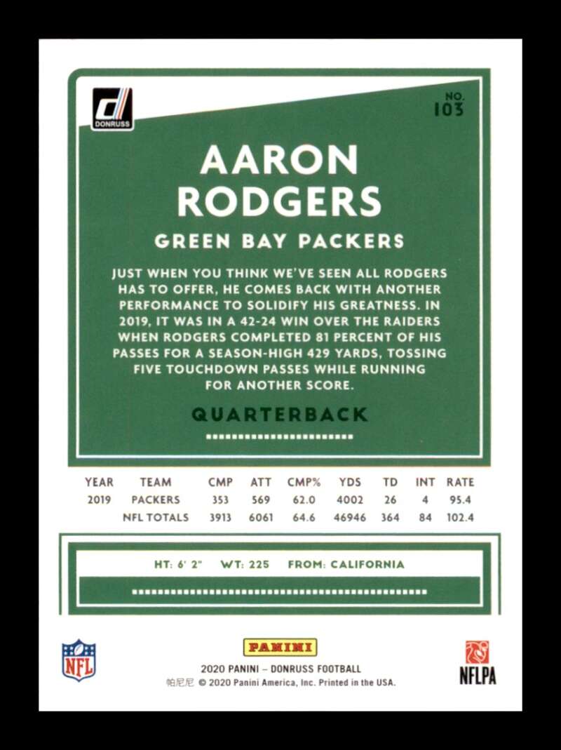 Load image into Gallery viewer, 2020 Donruss Aaron Rodgers #103 Green Bay Packers Image 2
