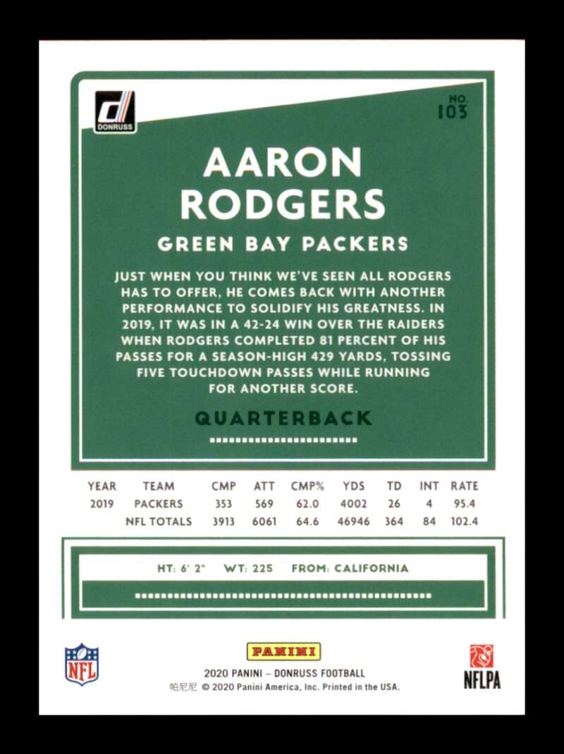 Load image into Gallery viewer, 2020 Donruss Aaron Rodgers #103 Green Bay Packers Image 2
