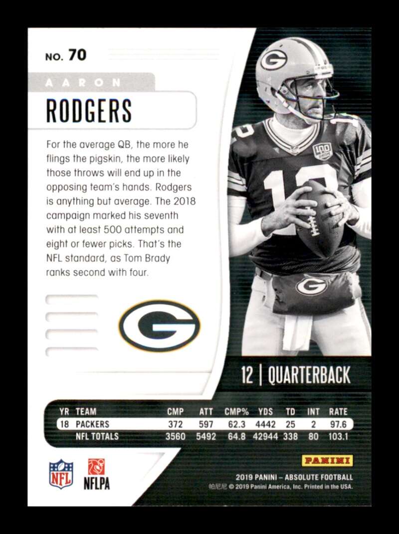 Load image into Gallery viewer, 2019 Panini Absolute Aaron Rodgers #70 Green Bay Packers Image 2
