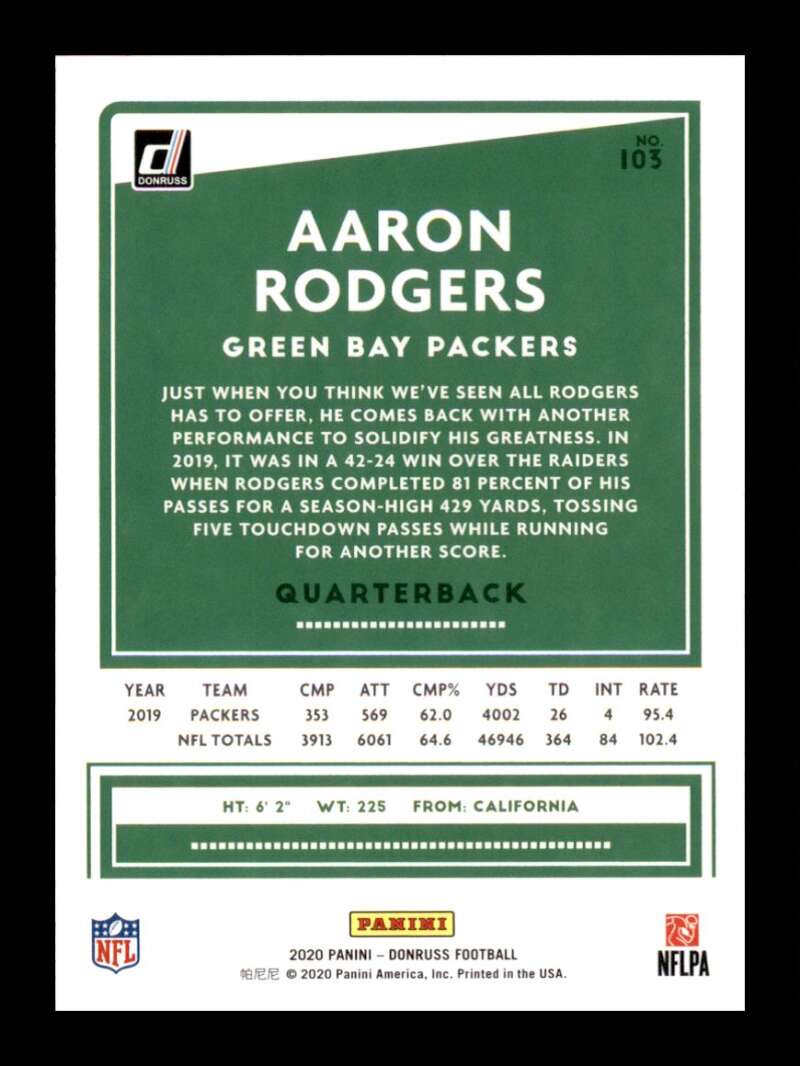 Load image into Gallery viewer, 2020 Donruss Aaron Rodgers #103 Green Bay Packers Image 2
