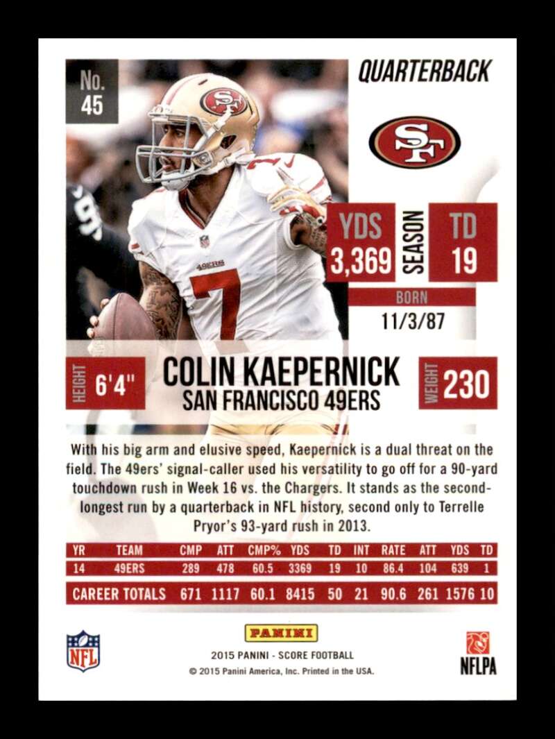 Load image into Gallery viewer, 2015 Score Colin Kaepernick #45 San Francisco 49ers Image 2
