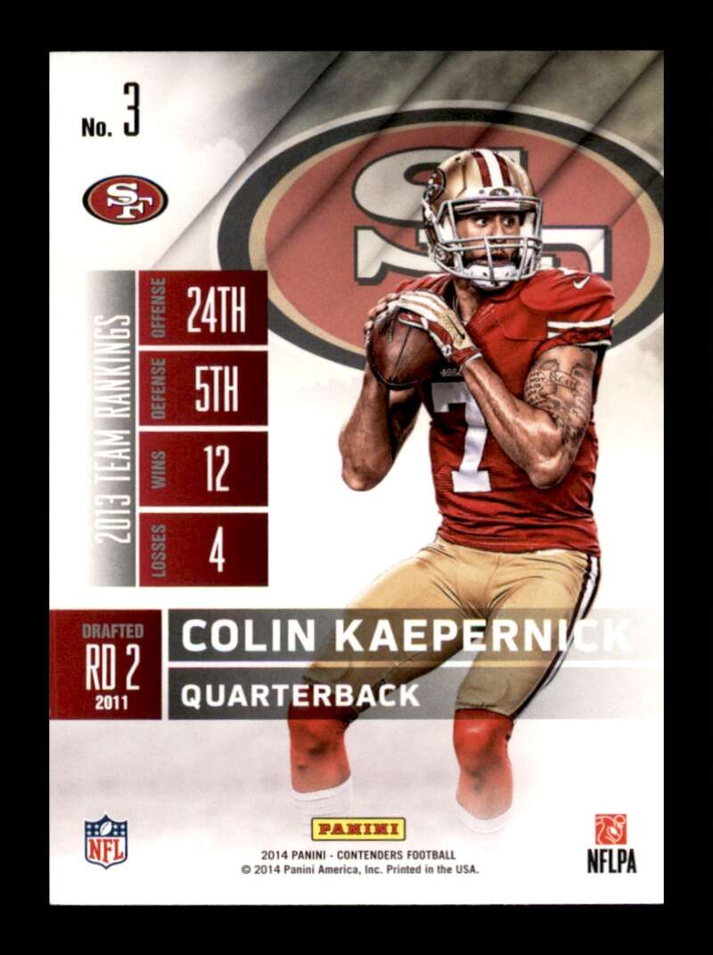 Load image into Gallery viewer, 2014 Panini Contenders Colin Kaepernick #3 San Francisco 49ers Image 2
