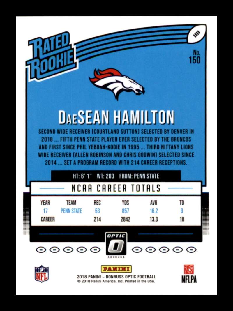 Load image into Gallery viewer, 2018 Donruss Optic DaeSean Hamilton #150 Rookie RC Denver Broncos Image 2
