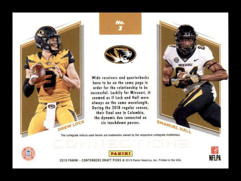 Load image into Gallery viewer, 2019 Panini Contenders Draft Collegiate Connections Drew Lock Emanuel Hall #3 Image 2
