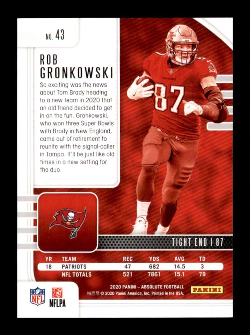 Load image into Gallery viewer, 2020 Panini Absolute Green Rob Gronkowski #43 Tampa Bay Buccaneers Image 2
