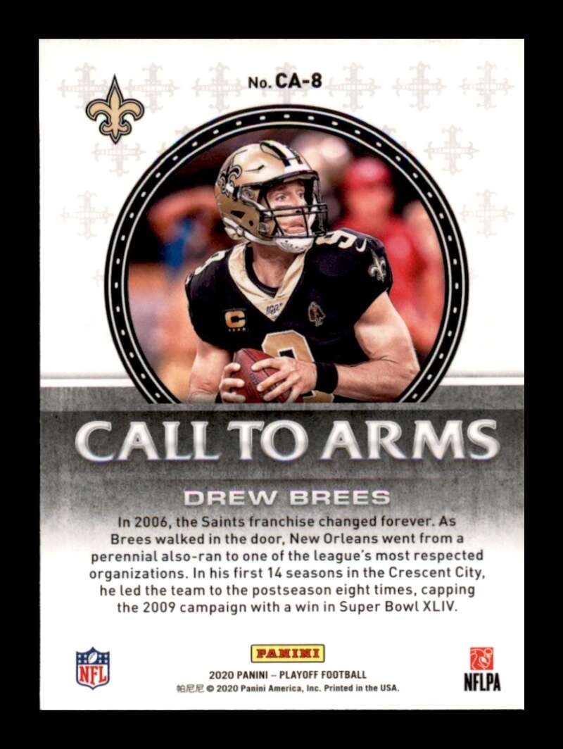 Load image into Gallery viewer, 2020 Panini Playoff Call to Arms Drew Brees #CA-8 New Orleans Saints Image 2
