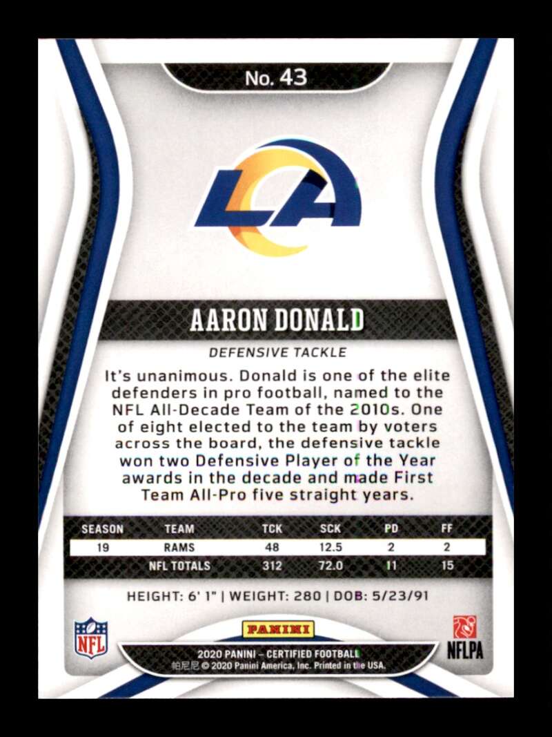 Load image into Gallery viewer, 2020 Panini Certified Aaron Donald #43 Los Angeles Rams Image 2
