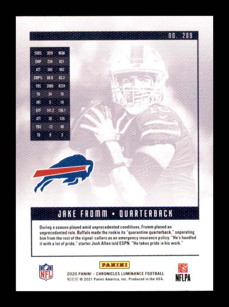 Load image into Gallery viewer, 2020 Panini Chronicles Luminance Pink Foil Jake Fromm #209 Rookie RC Bills Image 2
