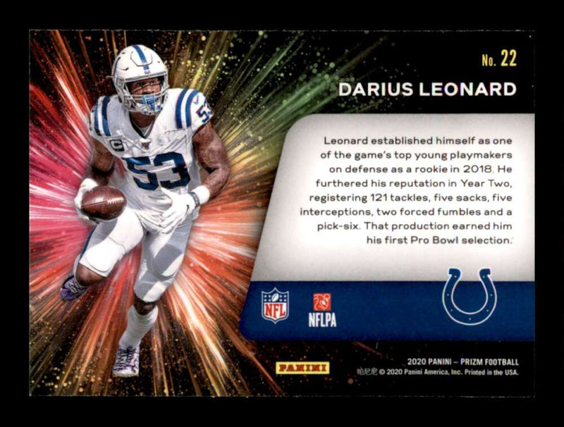 Load image into Gallery viewer, 2020 Panini Prizm Fireworks Darius Leonard #22 Indianapolis Colts Image 2
