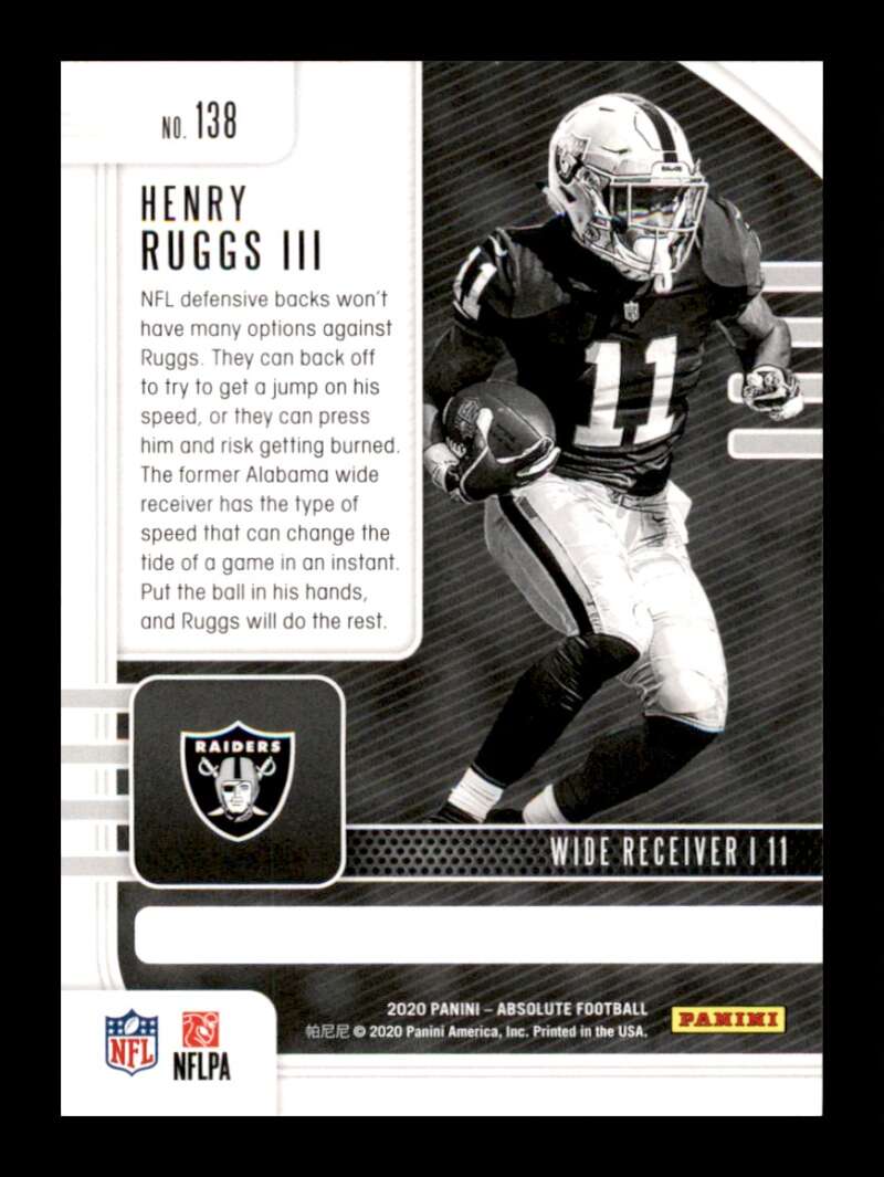 Load image into Gallery viewer, 2020 Panini Absolute Henry Ruggs III #138 Rookie RC Las Vegas Raiders Image 2
