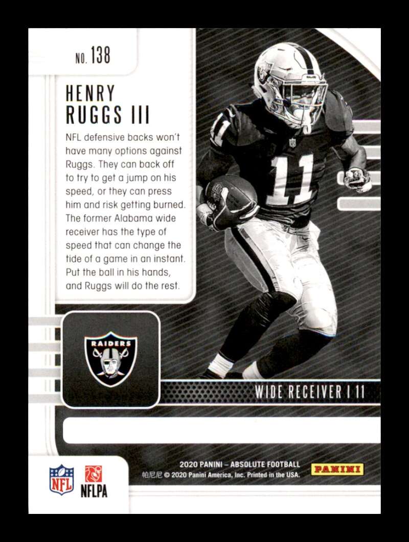 Load image into Gallery viewer, 2020 Panini Absolute Henry Ruggs III #138 Rookie RC Las Vegas Raiders Image 2
