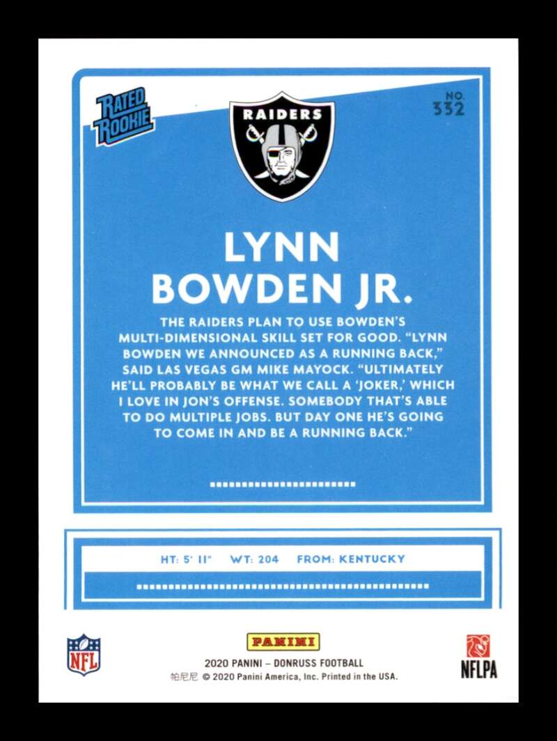 Load image into Gallery viewer, 2020 Donruss Lynn Bowden Jr. #332 Rookie RC Las Vegas Raiders Image 2
