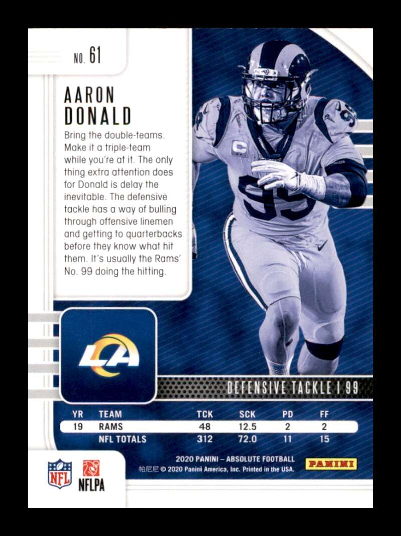 Load image into Gallery viewer, 2020 Panini Absolute Green Aaron Donald #61 Los Angeles Rams Image 2
