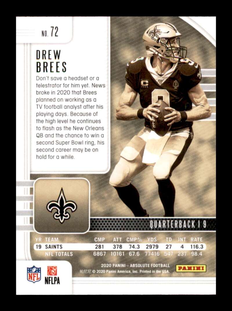 Load image into Gallery viewer, 2020 Panini Absolute Green Drew Brees #72 New Orleans Saints Image 2
