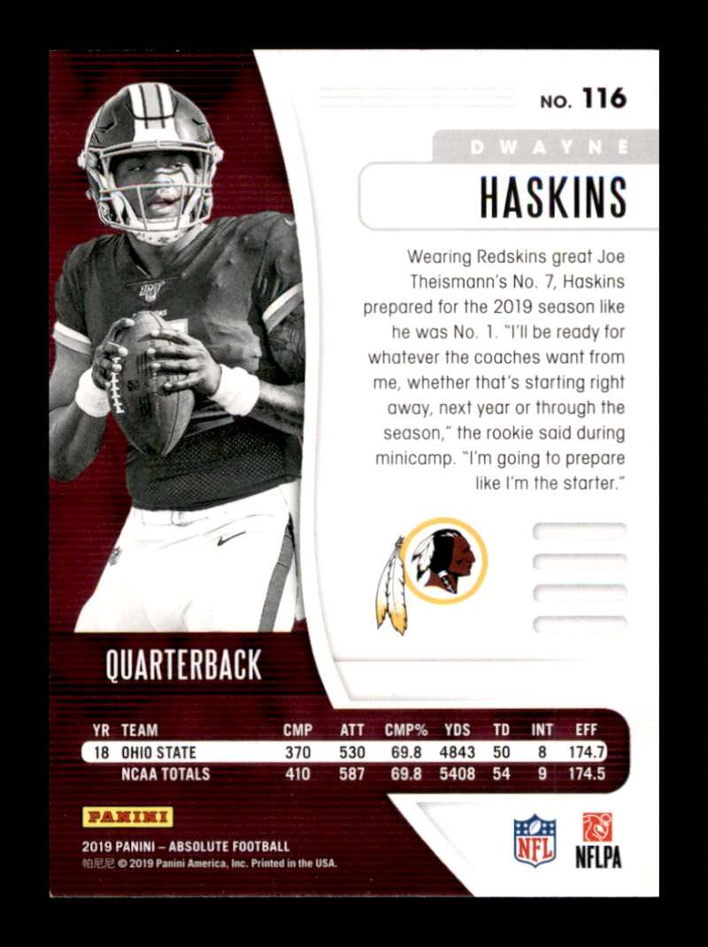 Load image into Gallery viewer, 2019 Panini Absolute Dwayne Haskins #116 Rookie RC Washington Redskins Image 2
