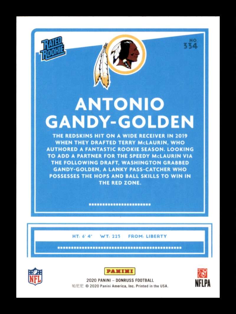 Load image into Gallery viewer, 2020 Donruss Antonio Gandy-Golden #334 Rookie RC Washington Redskins Image 2
