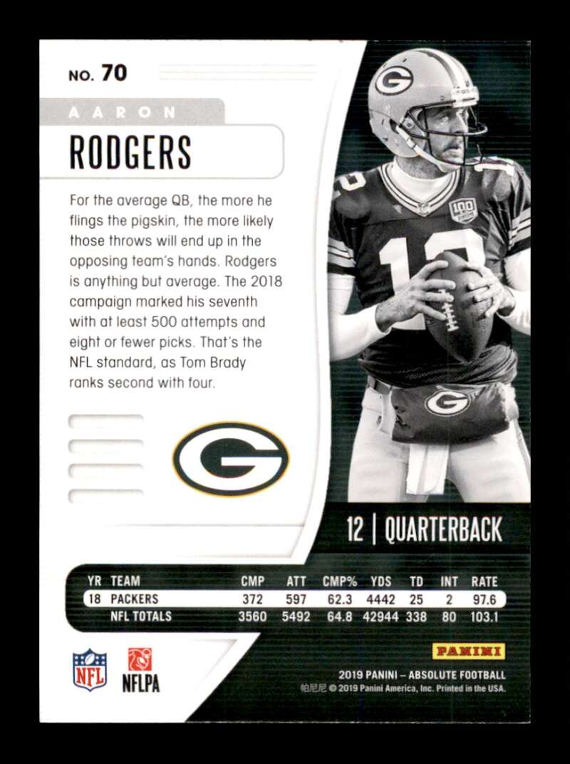 Load image into Gallery viewer, 2019 Panini Absolute Green Aaron Rodgers #70 Green Bay Packers Image 2
