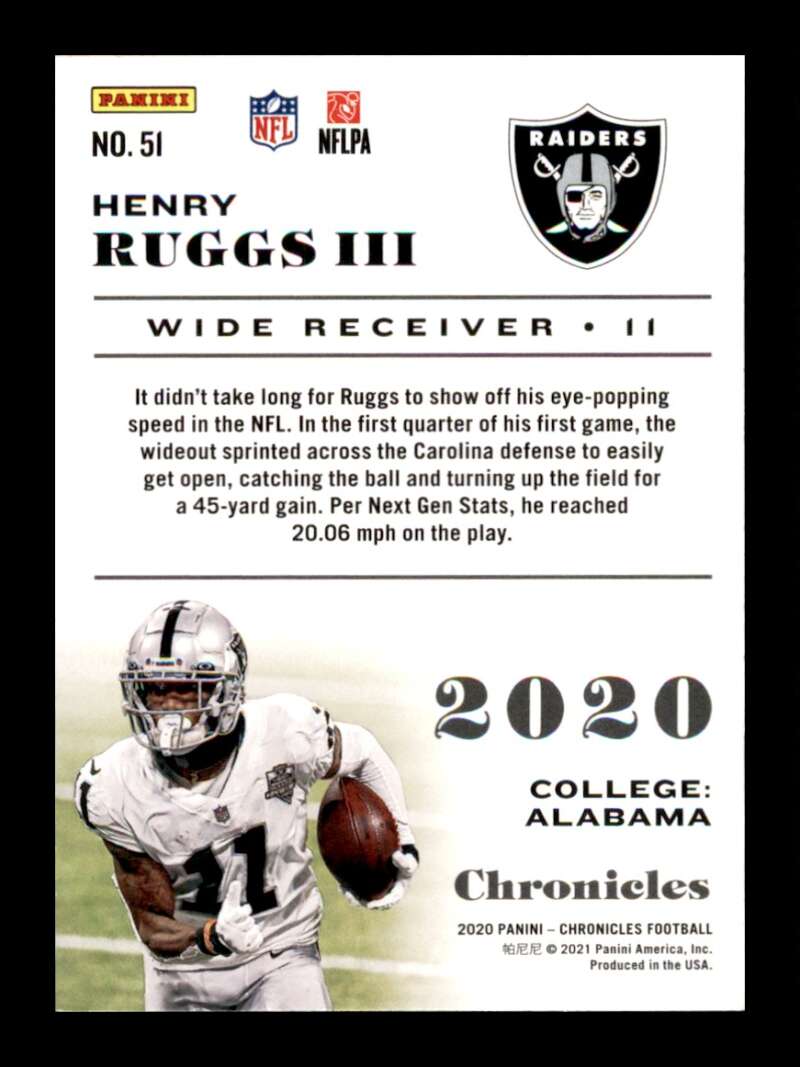 Load image into Gallery viewer, 2020 Panini Chronicles Henry Ruggs III #51 Rookie RC Las Vegas Raiders Image 2
