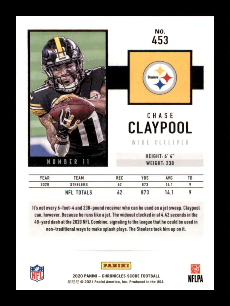 Load image into Gallery viewer, 2020 Panini Chronicles Score Update Chase Claypool #453 Rookie RC Steelers  Image 2
