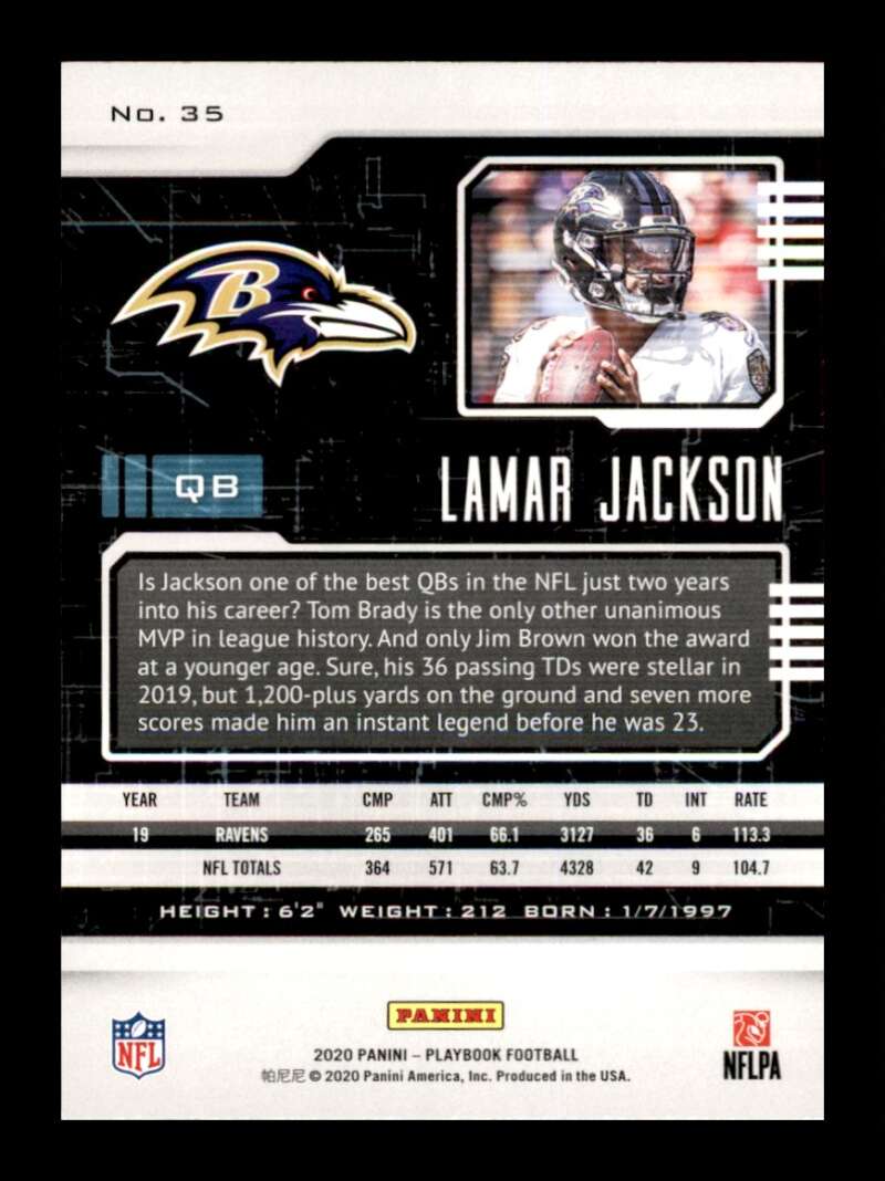 Load image into Gallery viewer, 2020 Panini Playbook Orange Lamar Jackson #35 Baltimore Ravens Image 2
