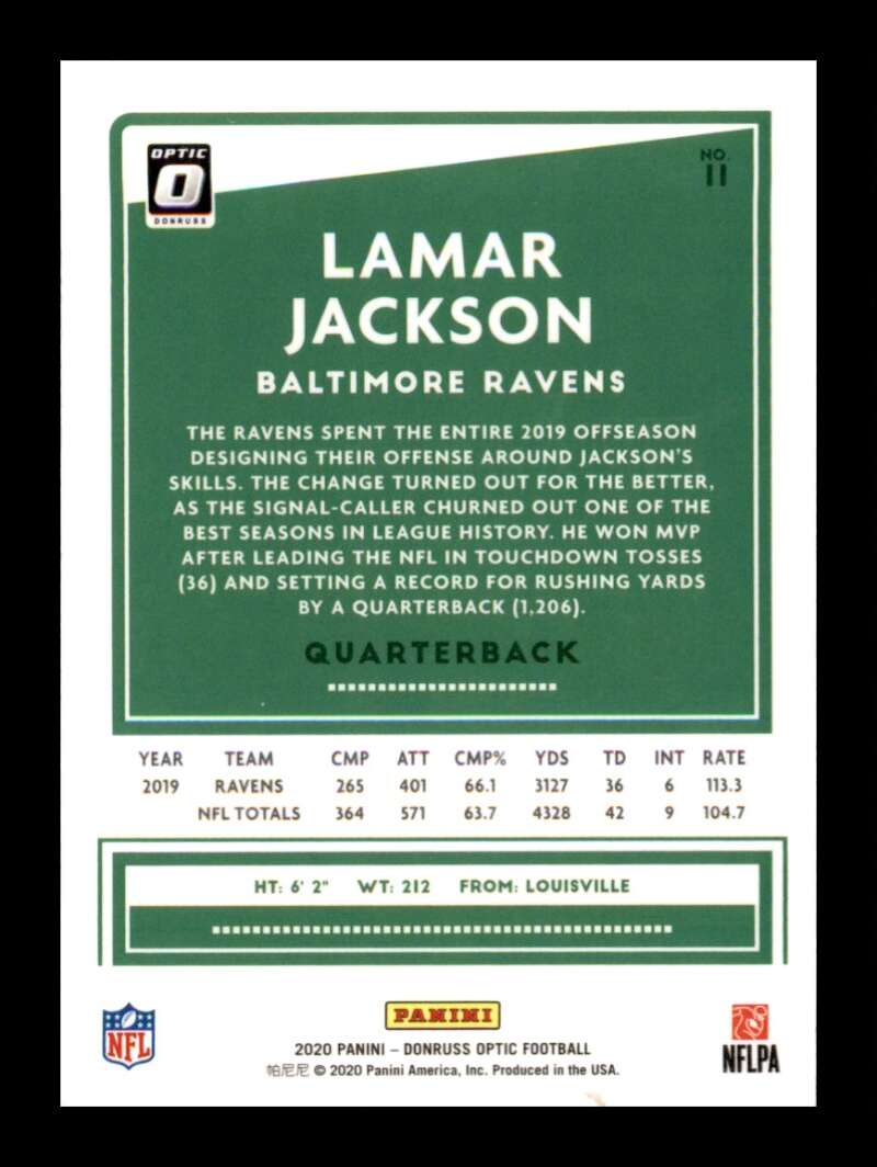 Load image into Gallery viewer, 2020 Donruss Optic Lamar Jackson #11 Baltimore Ravens Image 2
