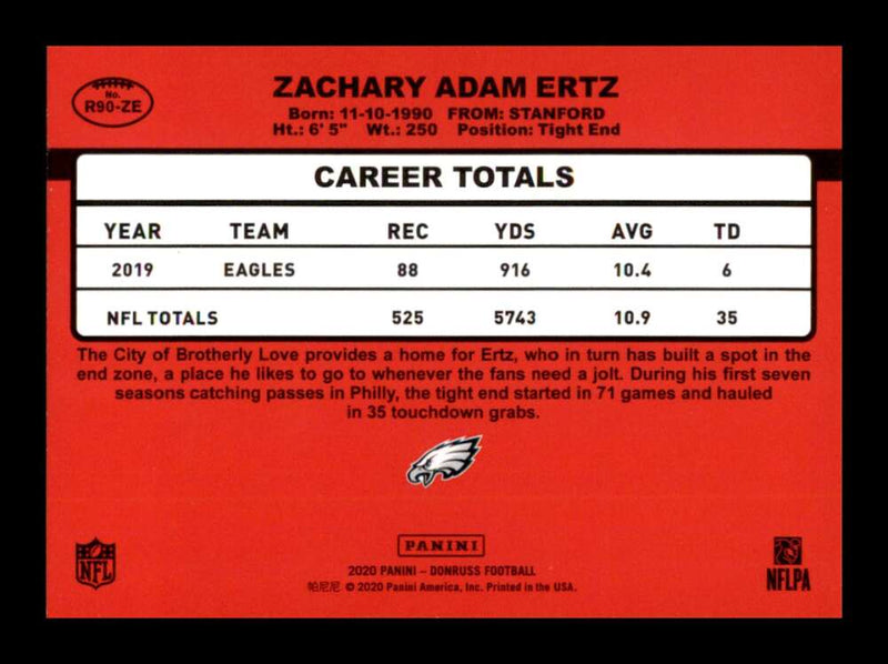 Load image into Gallery viewer, 2020 Donruss Retro 1990 Zach Ertz #R90-ZE Philadelphia Eagles Image 2
