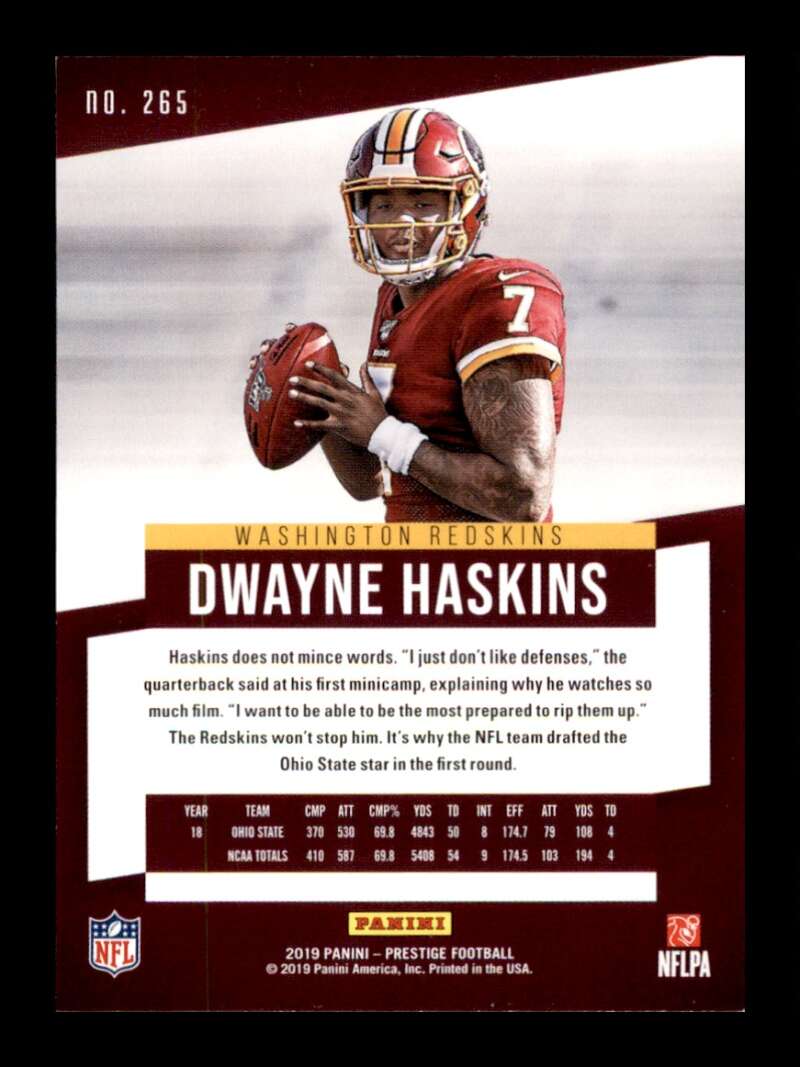 Load image into Gallery viewer, 2019 Panini Prestige Dwayne Haskins #265 Rookie RC Washington Redskins Image 2
