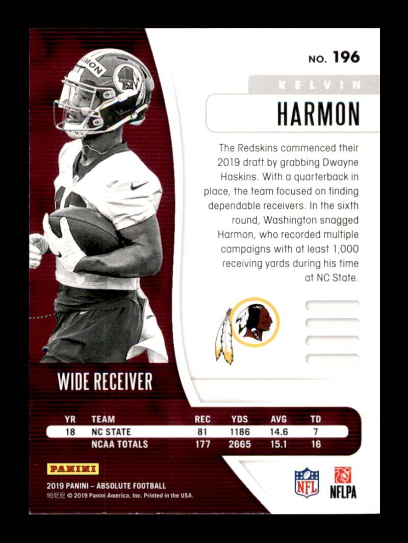 Load image into Gallery viewer, 2019 Panini Absolute Green Kelvin Harmon #196 Rookie RC Washington Redskins Image 2
