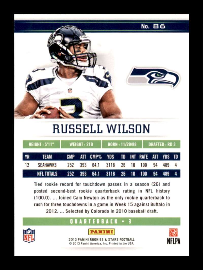 Load image into Gallery viewer, 2013 Panini Rookies and Stars Russell Wilson #86 Seattle Seahawks Image 2
