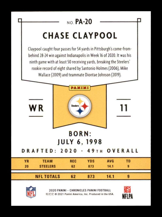 2020 Panini Chronicles Chase Claypool 