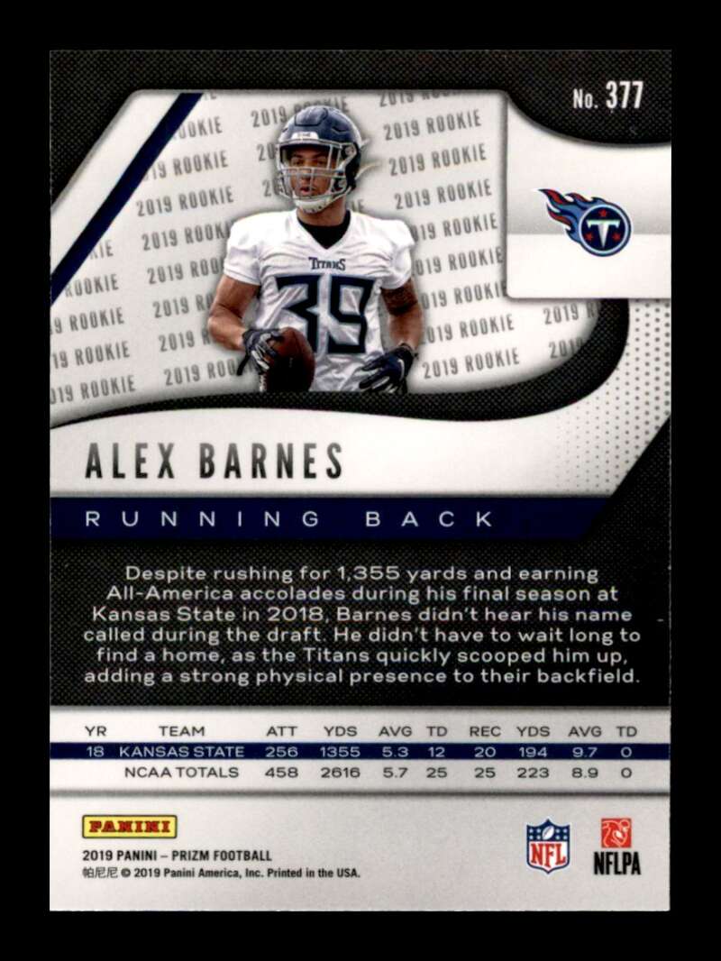 Load image into Gallery viewer, 2019 Panini Prizm Alex Barnes #377 Rookie RC Tennessee Titans Image 2
