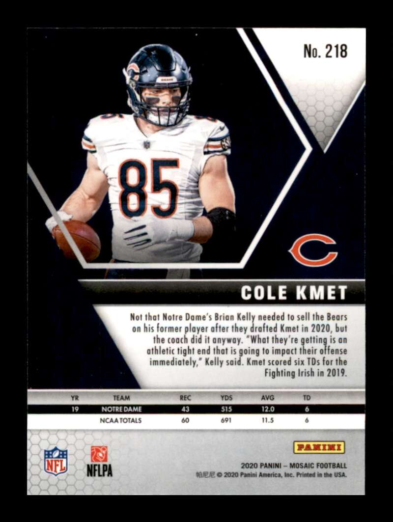 Load image into Gallery viewer, 2020 Panini Mosaic Cole Kmet #218 Rookie RC Chicago Bears Image 2
