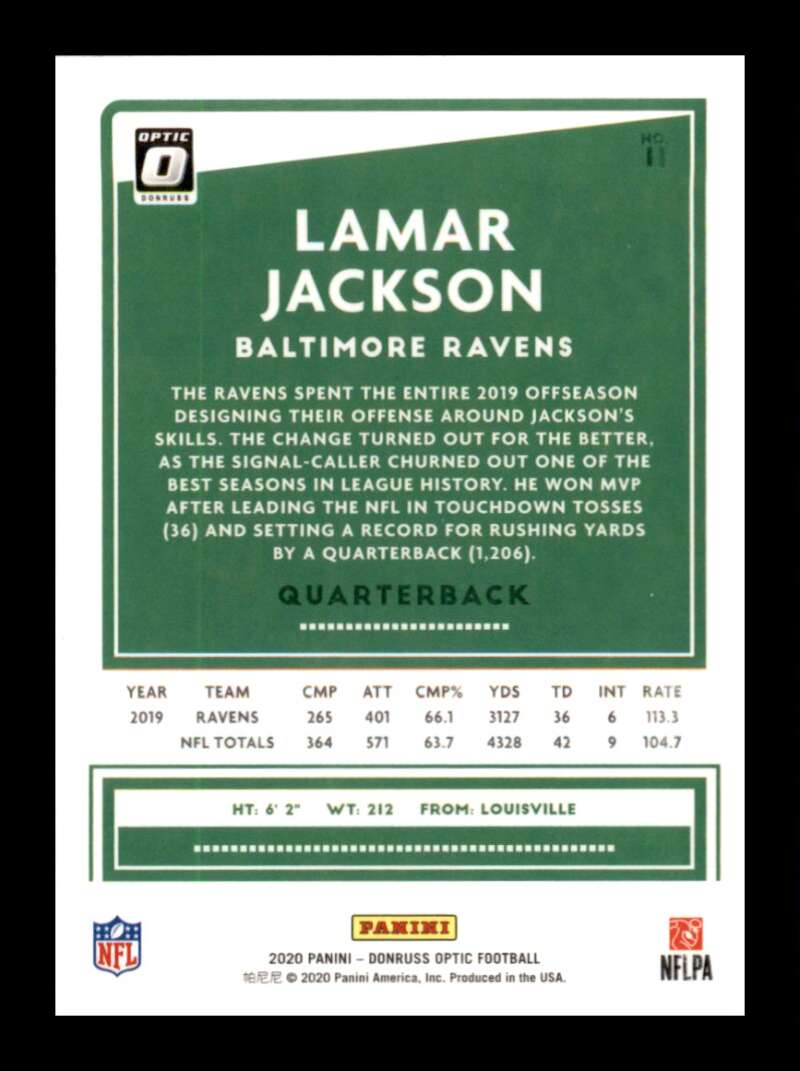 Load image into Gallery viewer, 2020 Donruss Optic Lamar Jackson #11 Baltimore Ravens Image 2
