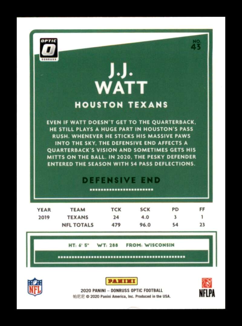 Load image into Gallery viewer, 2020 Donruss Optic J.J. Watt #43 Wisconsin Badgers Image 2
