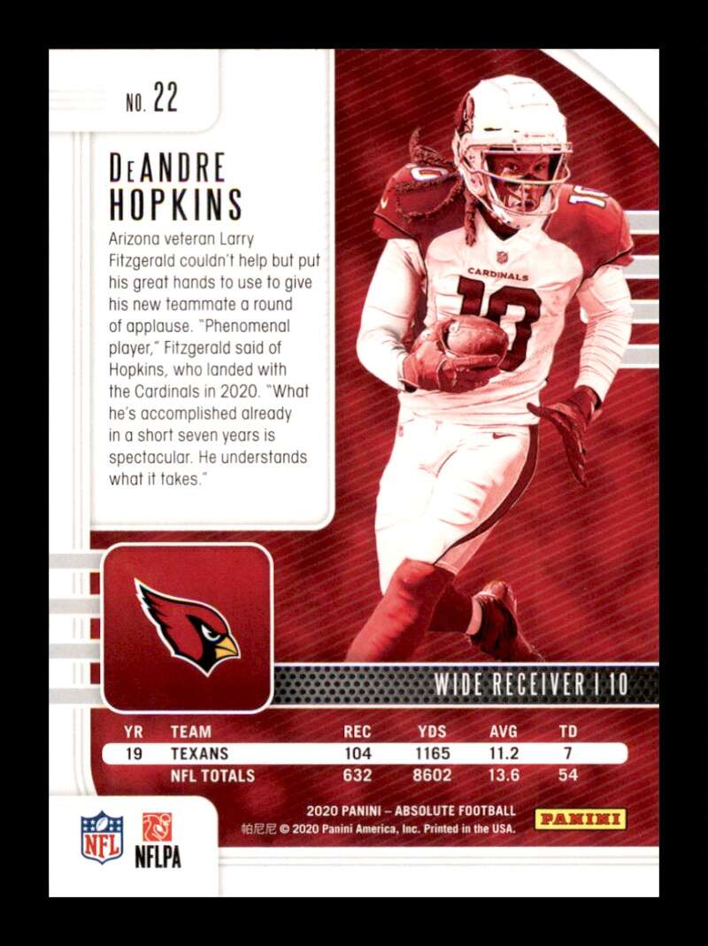 Load image into Gallery viewer, 2020 Panini Absolute Green DeAndre Hopkins #22 Arizona Cardinals Image 2
