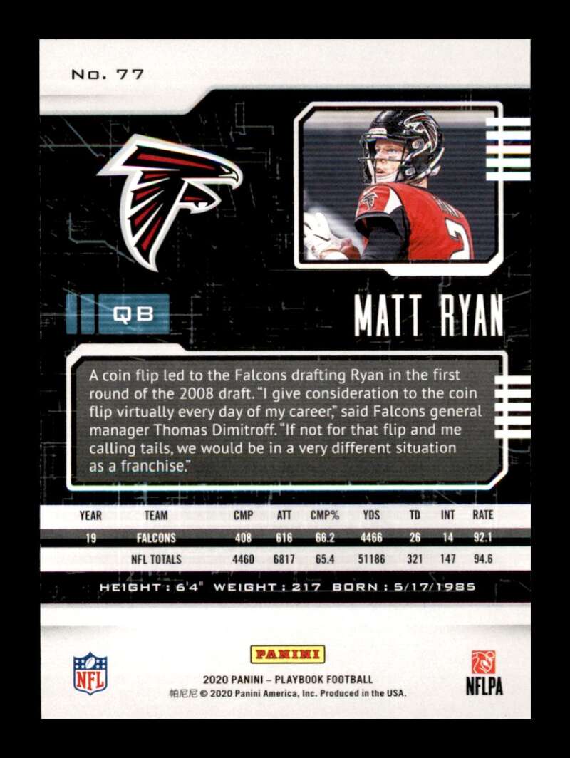 Load image into Gallery viewer, 2020 Panini Playbook Orange Matt Ryan #77 Atlanta Falcons Image 2
