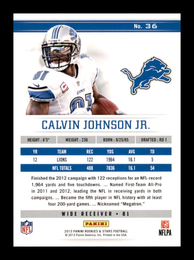 Load image into Gallery viewer, 2013 Panini Rookies and Stars Calvin Johnson #36 Detroit Lions Image 2
