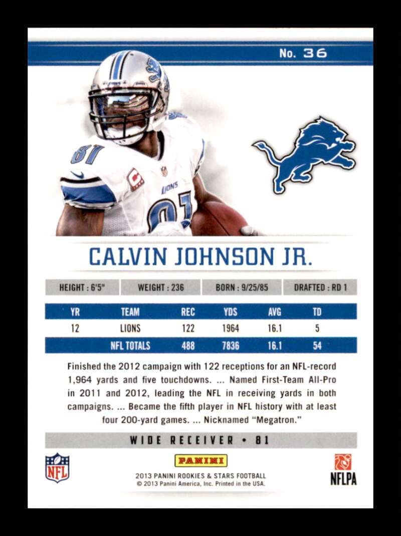 Load image into Gallery viewer, 2013 Panini Rookies and Stars Calvin Johnson #36 Detroit Lions Image 2
