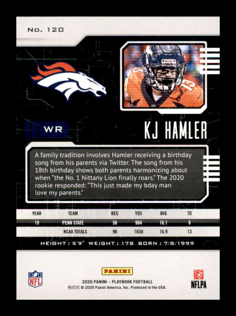 Load image into Gallery viewer, 2020 Panini Playbook KJ Hamler #120 Rookie RC Denver Broncos Image 2
