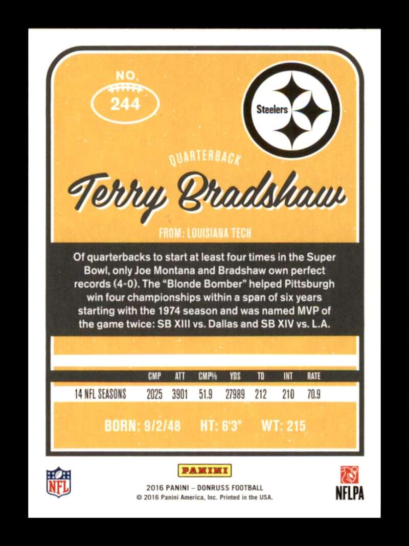 Load image into Gallery viewer, 2016 Donruss Terry Bradshaw #244 Pittsburgh Steelers Image 2
