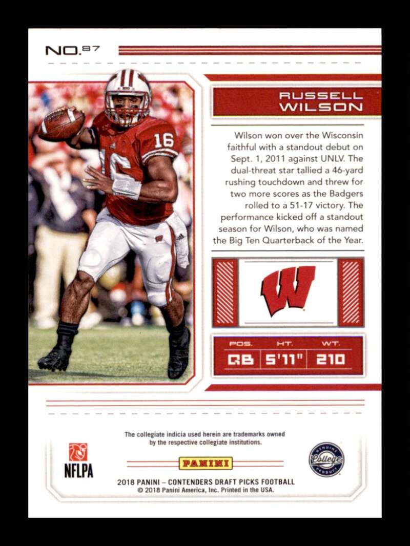 Load image into Gallery viewer, 2018 Panini Contenders Draft Russell Wilson #87 Wisconsin Badgers Image 2
