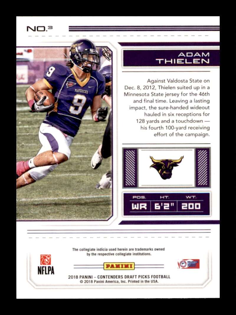 Load image into Gallery viewer, 2018 Panini Contenders Draft Adam Thielen #3 Minnesota State Mavericks Image 2
