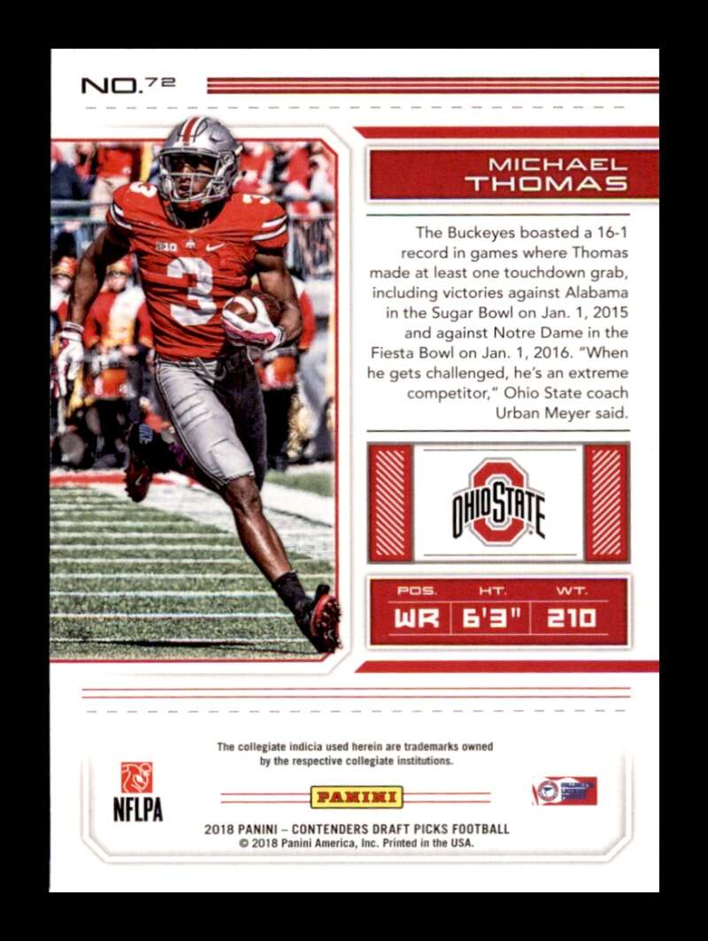 Load image into Gallery viewer, 2018 Panini Contenders Draft Michael Thomas #72 Ohio State Buckeyes Image 2
