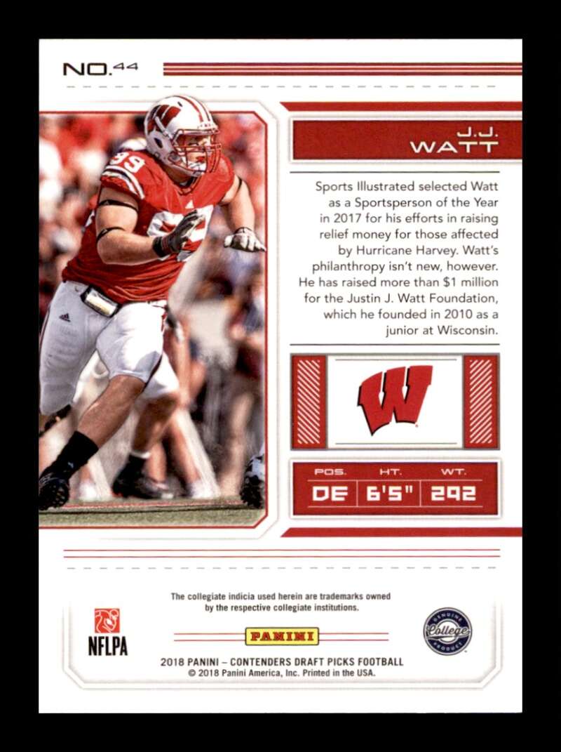 Load image into Gallery viewer, 2018 Panini Contenders Draft J.J. Watt #44 Wisconsin Badgers Image 2
