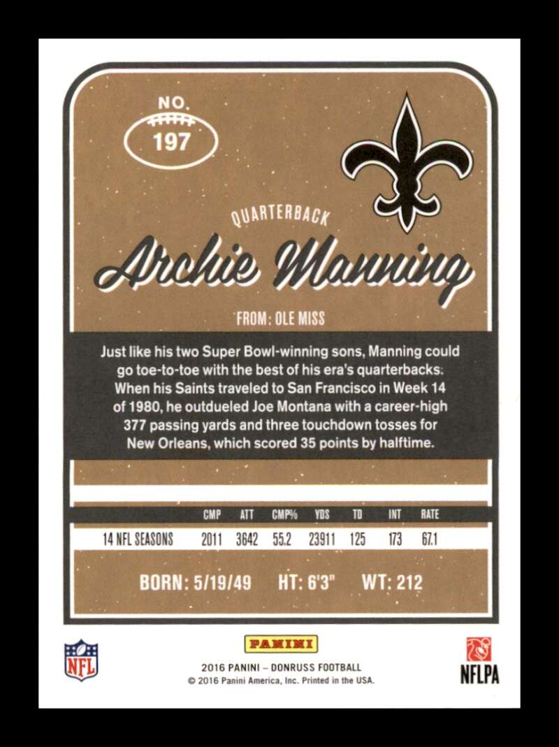 Load image into Gallery viewer, 2016 Donruss Archie Manning #197 New Orleans Saints Image 2
